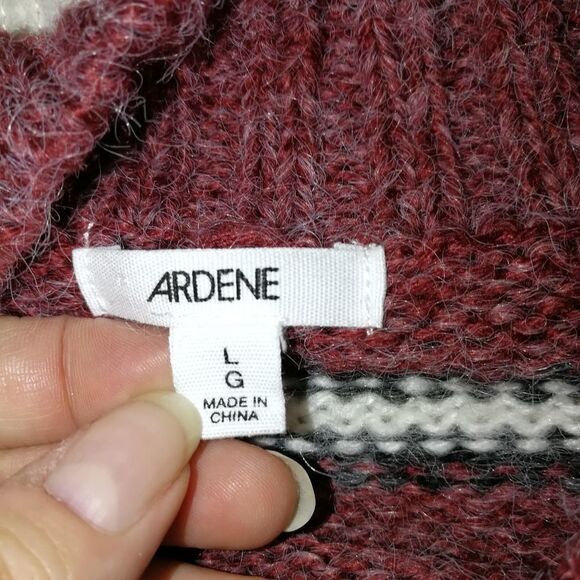 Stripes Burgundy & White Casual Knitted Crewneck Sweater NWT Size Large - Picture 9 of 14